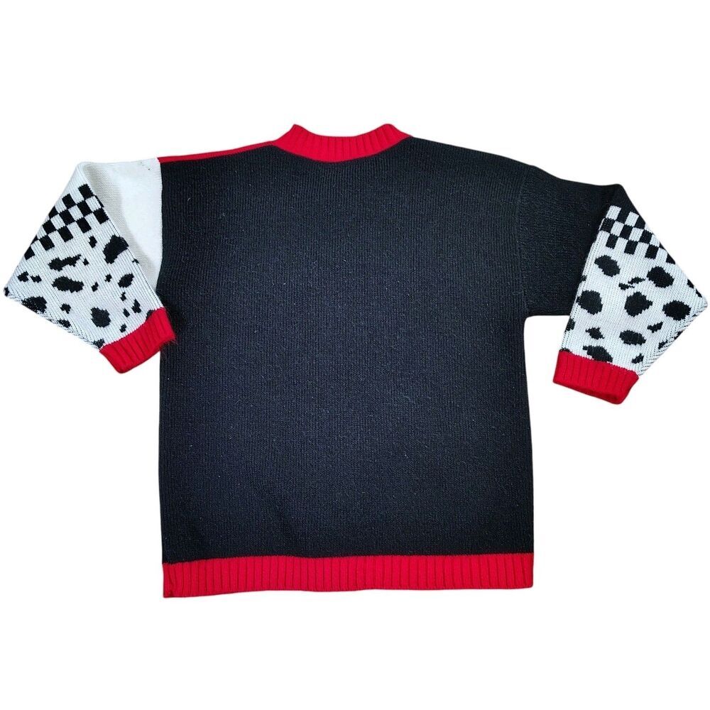 Vintage 90s Dalmatian Dog Cardigan Sweater Girls No Size Patchwork Knit Heart - Picture 2 of 7